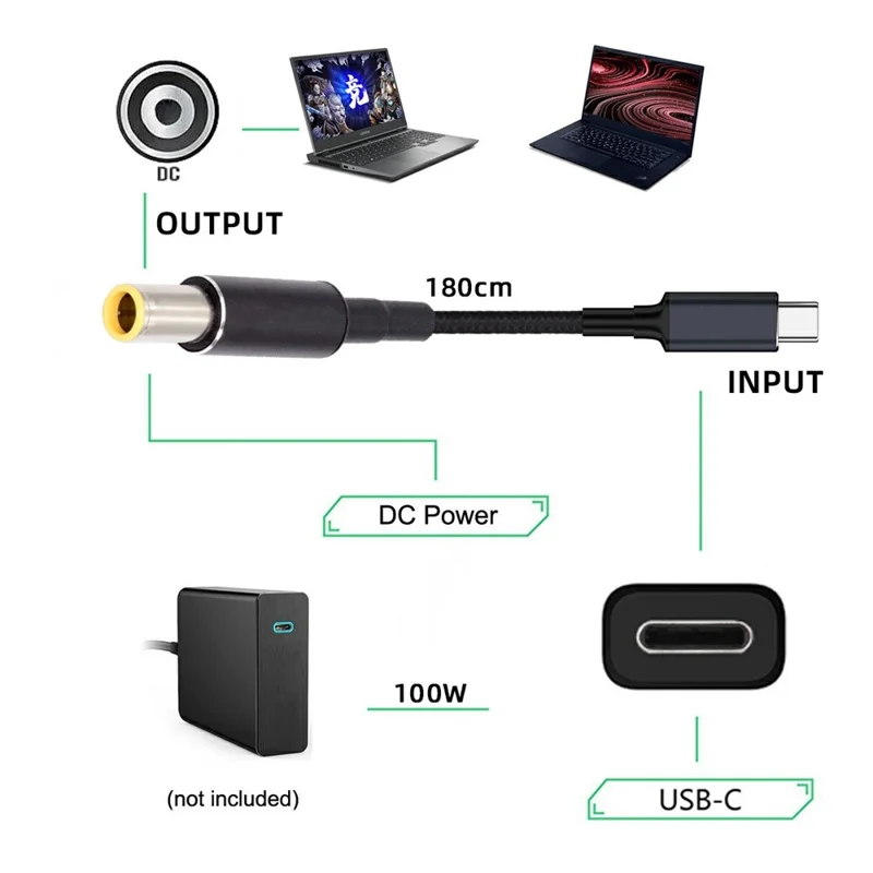 UC-110-7954MM 1.8m USB-C to DC 7.9x5.4mm Cable PD 100W Laptop Charging Cord