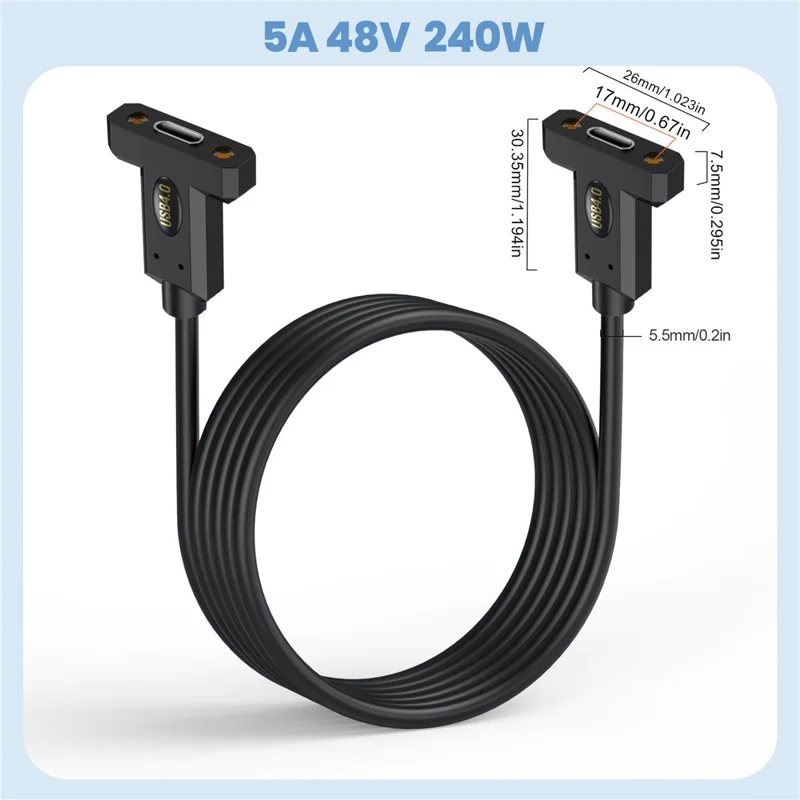 0.3m USB 4.0 Type-C Female to Female Extension Cable 240W 8K 40Gbps Data Transfer with Panel Mount