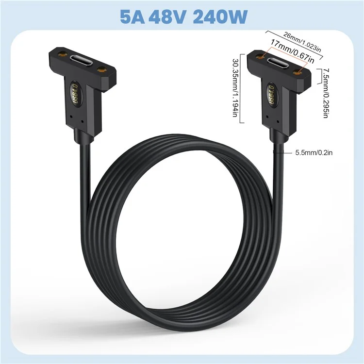 1m USB 4.0 Type-C Female to Female Extension Cable 240W 8K 40Gbps Data Transfer with Panel Mount