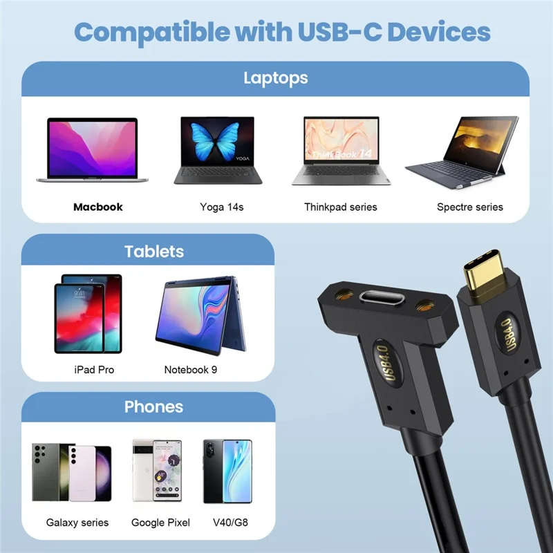 0.3m USB 4.0 Type-C Male to Female Extension Cable with Panel Mount 240W 8K 40Gbps Data Extender Cord