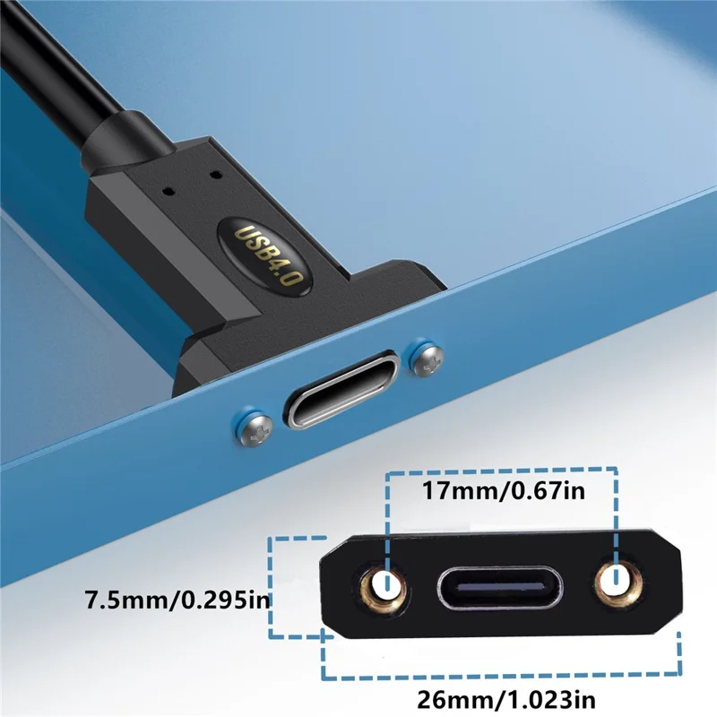 0.3m USB 4.0 Type-C Male to Female Extension Cable with Panel Mount 240W 8K 40Gbps Data Extender Cord