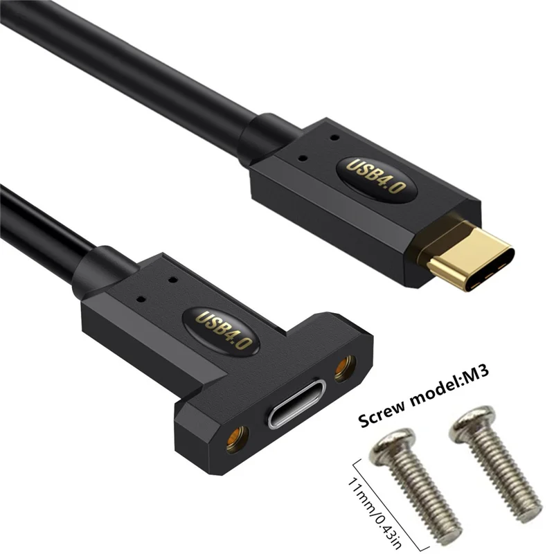 0.3m USB 4.0 Type-C Male to Female Extension Cable with Panel Mount 240W 8K 40Gbps Data Extender Cord