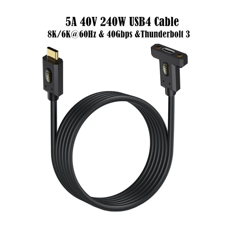 2m USB 4.0 Type-C Male to Female Extension Cable with Panel Mount 240W 8K 40Gbps Data Extender Cord