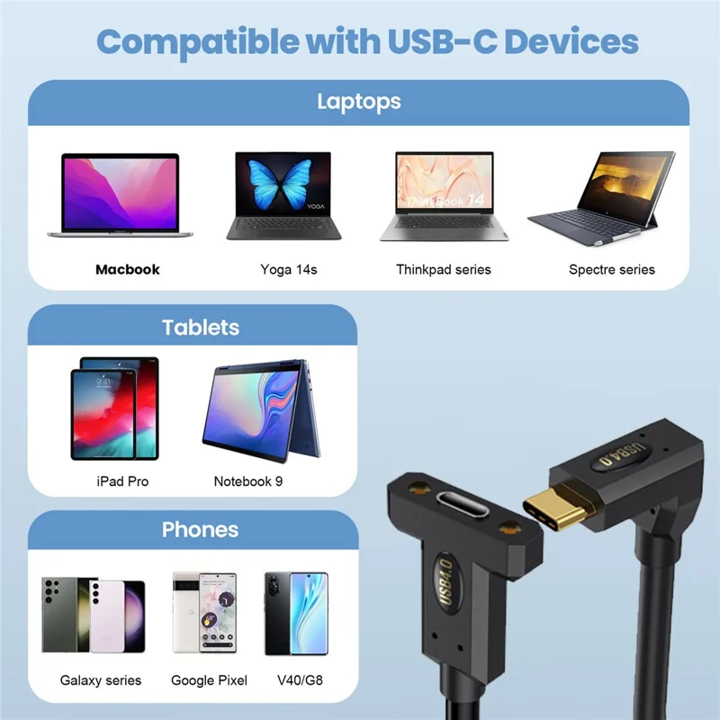 3m USB 4.0 Type-C Right Angle to Type-C Female Panel Mount Extension Cable 240W 8K 40Gbps Data Cord