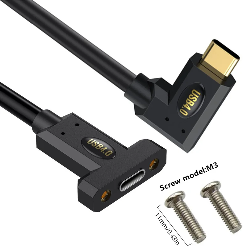 3m USB 4.0 Type-C Right Angle to Type-C Female Panel Mount Extension Cable 240W 8K 40Gbps Data Cord