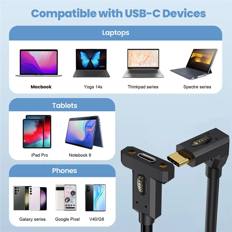 1m USB 4.0 Type-C Up-Angle to Type-C Female Panel Mounting Extension Cable 240W 8K 40Gbps Data Cord