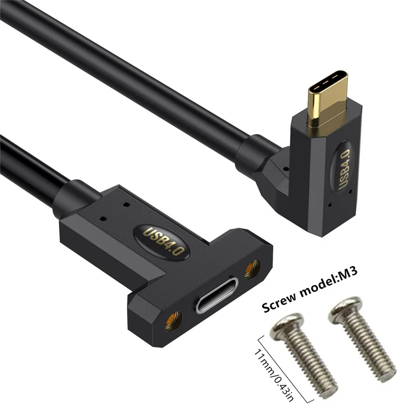 2m USB 4.0 Type-C Up-Angle to Type-C Female Panel Mounting Extension Cable 240W 8K 40Gbps Data Cord