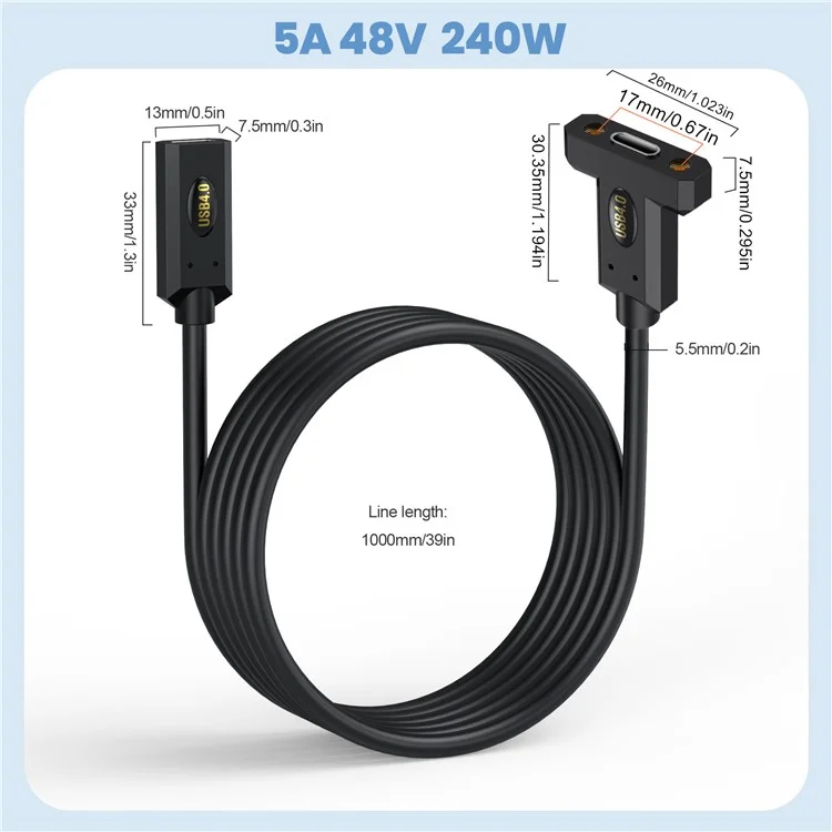 1m USB 4.0 Typ-C Buchse zu Buchse Einbau-Verlängerungskabel 240W 8K Adapter für Laptop und Tablet