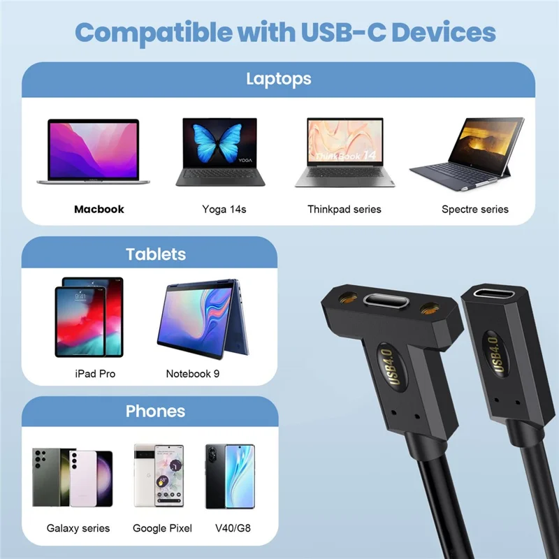 1.8m USB 4.0 Type-C Female to Female Panel Mount Extension Cable 240W 8K Extender Cord for Laptop Tablet