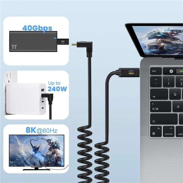 0.6m USB4 Type-C to Type-C Cable 40Gbps Compatible with Thunderbolt 8K Video PD 240W Fast Charging Cord