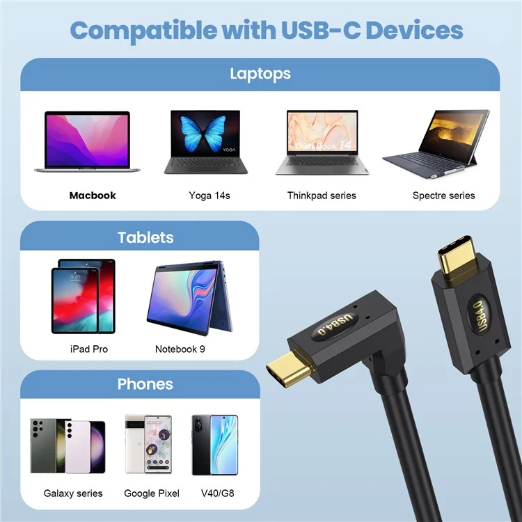 0.6m USB4 Type-C to Type-C Cable 40Gbps Compatible with Thunderbolt 8K Video PD 240W Fast Charging Cord