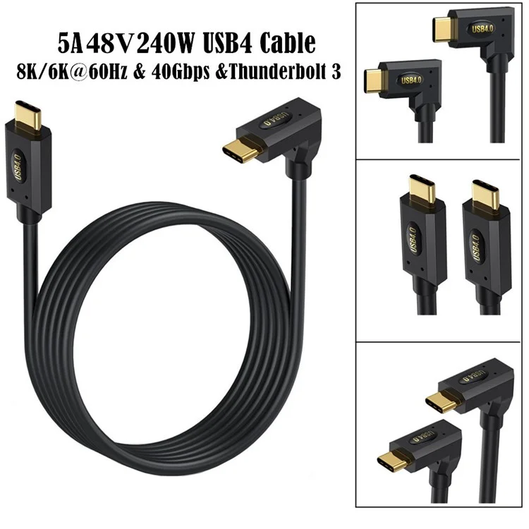 0,6m USB4 Typ-C Gerade zu Gewinkelt Kabel Thunderbolt 40Gbps PD 240W Schnellladung 8K Videokabel
