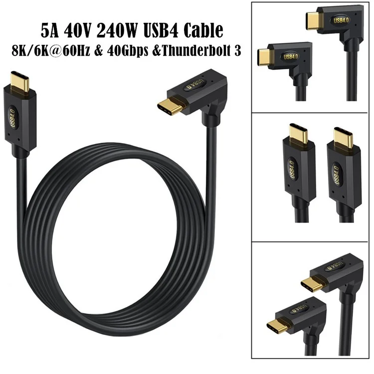 0,6m USB4 Gerades zu Winkel-Typ-C Kabel 40Gbps Thunderbolt 8K Video PD 240W Schnellladekabel