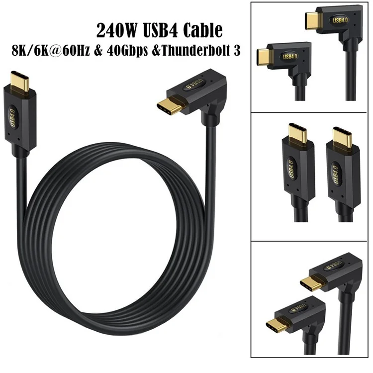 1m USB4 Gewinkeltes Typ-C Kabel, 40 Gbit/s Thunderbolt, 8K Video, PD 240W Schnellladekabel