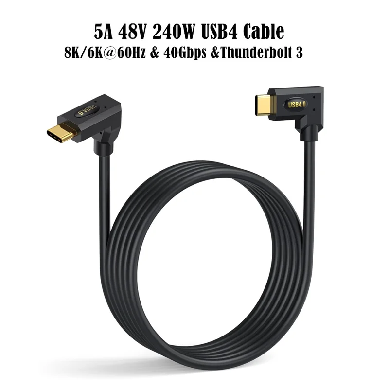 0.6m USB4 Type-C Right Angled to Side-Angled Cable Compatible with Thunderbolt 40Gbps 8K Video PD 240W Fast Charging Cord
