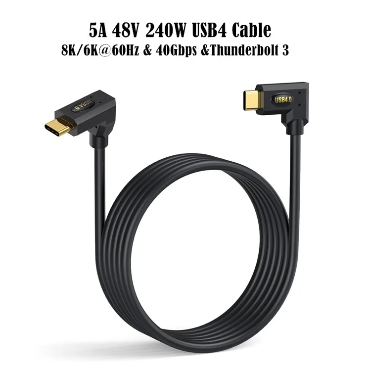 1m USB4 Typ-C Rechtwinklig zu Seitenwinklig Kabel Thunderbolt 40Gbps 8K Video PD 240W Schnellladefähiges Ladekabel