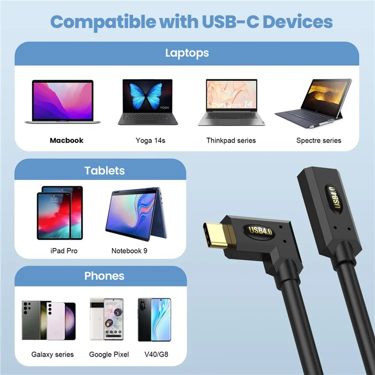 0,6m USB 4.0 Typ-C Winkelstecker auf Buchse Verlängerungskabel 240W Schnellladekabel für Laptop und Tablet