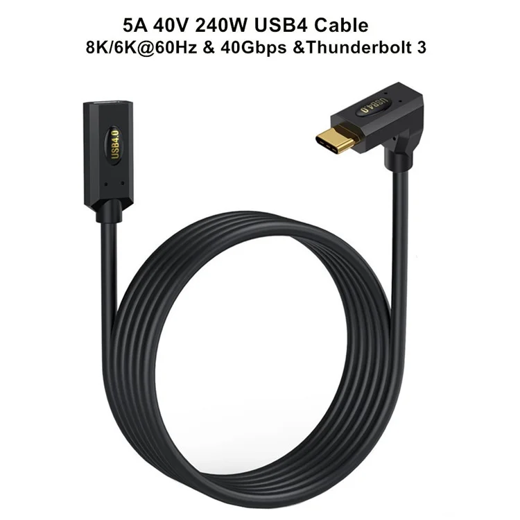0,6 m USB 4.0 Typ-C Up-Angle Männlich zu Weiblich Verlängerungskabel 240 W Schnellladung 8K 40 Gbps Datentransfer Kabel