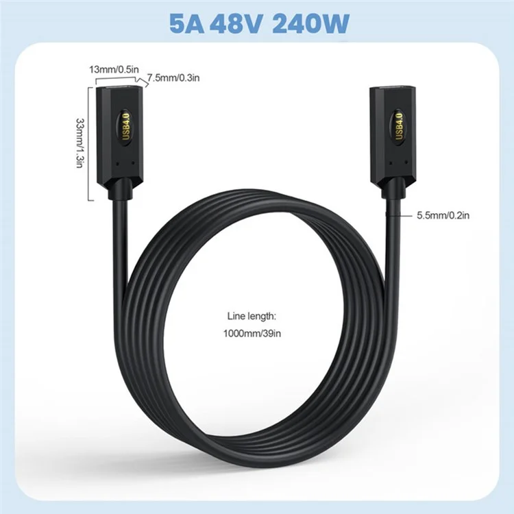 1m USB 4.0 Typ-C Buchse zu Buchse Verlängerungskabel 240W 8K 40Gbps Schnellladekabel für Laptops / Smartphones
