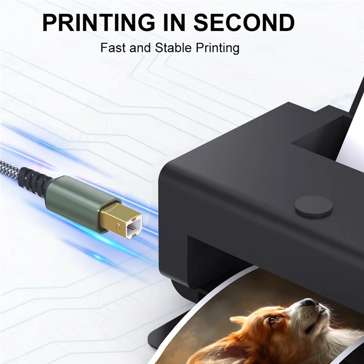 3m USB / Type-C to Square USB Type-B 2 in 1 Printer Cable Braided Printing Connection Cord - Grey