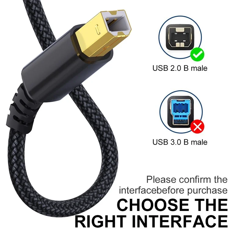 Câble d'imprimante USB / Type-C vers USB Type-B carré 2 en 1 tressé pour connexion d'impression - Noir