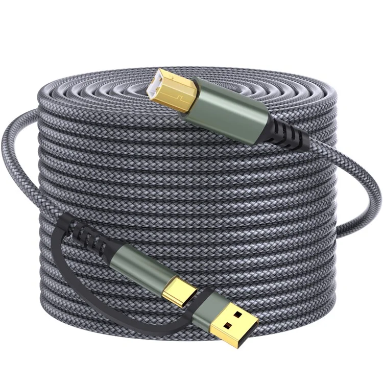 Cable de impresora USB / Tipo-C a USB Tipo-B cuadrado de 2 en 1 trenzado para conexión de impresión - Gris