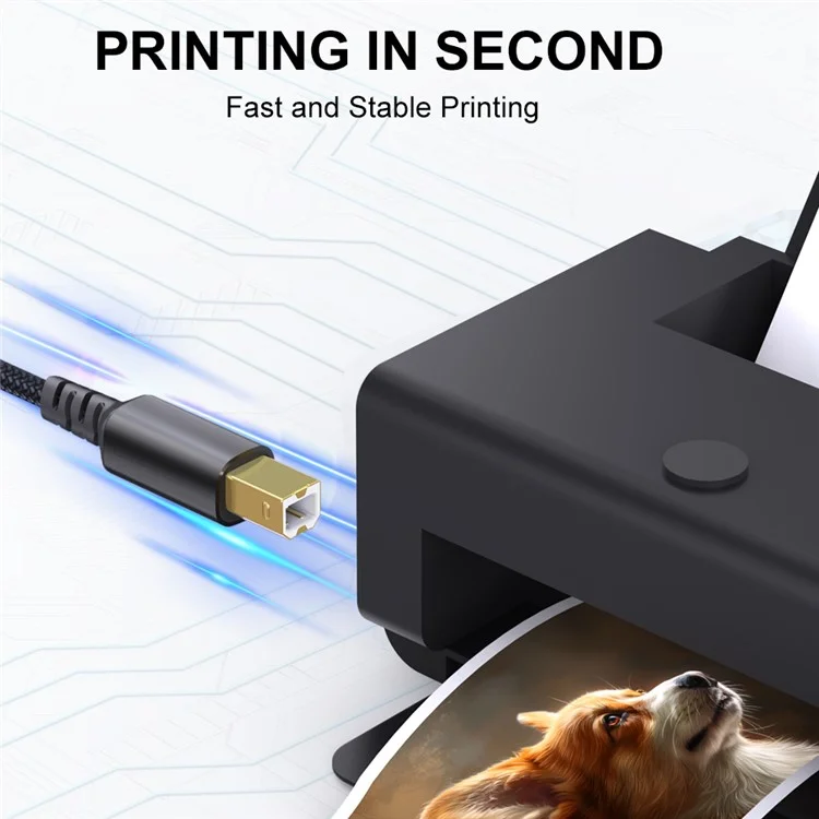 1m USB / Type-C to Square USB Type-B 2 in 1 Printer Cable Braided Printing Connection Cord - Black