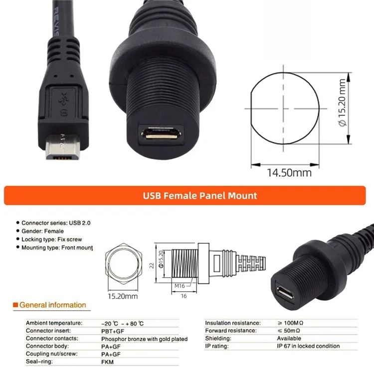 U2-003-1.0M 1m Waterproof 480Mbps Micro USB2.0 5Pin Male to Female Extension Data Power Cable