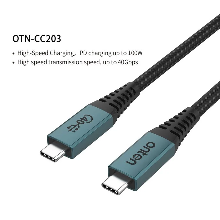ONTEN 1m OTN-CC203 USB4 Cable 40Gbps PD 100W Charging Full Function Braided Video Data Cable