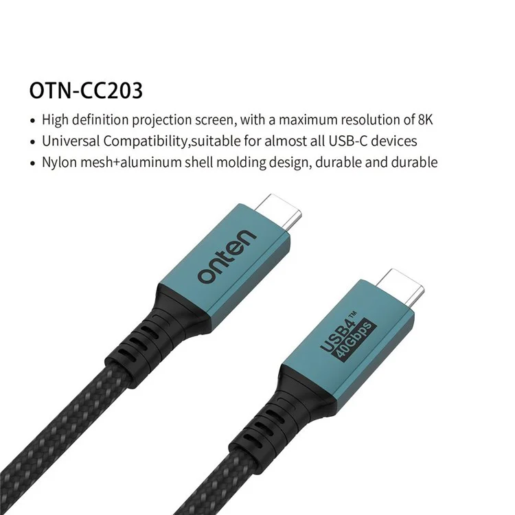 ONTEN 1m OTN-CC203 USB4 Cable 40Gbps PD 100W Charging Full Function Braided Video Data Cable