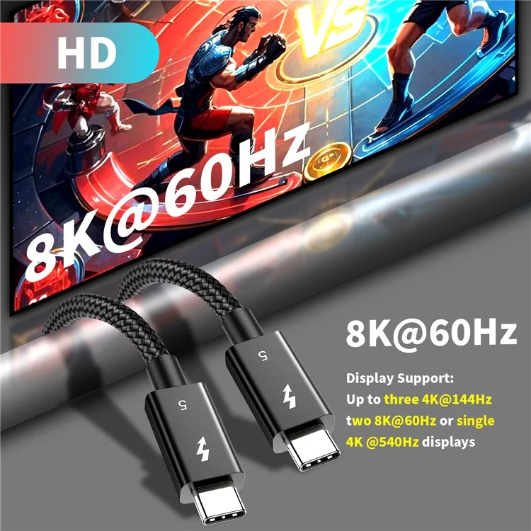 1.5m 80Gbps Ultra-Fast Thunderbolt 5 USB Type-C Cable Supports 8K 60Hz Display PD 240W Charging Power