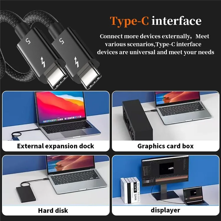 1.5m 80Gbps Ultra-Fast Thunderbolt 5 USB Type-C Cable Supports 8K 60Hz Display PD 240W Charging Power