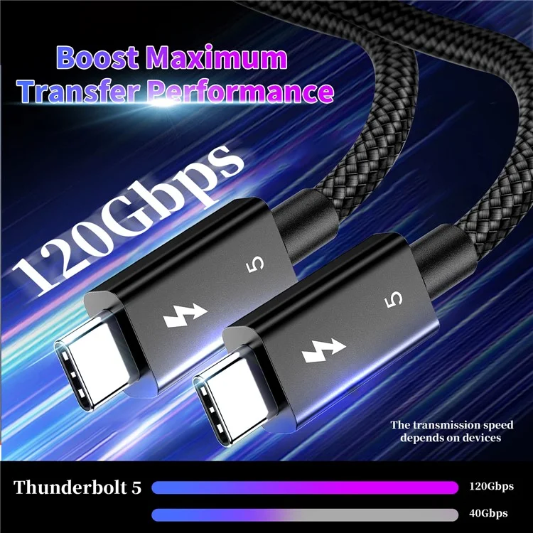 1.5m 80Gbps Ultra-Fast Thunderbolt 5 USB Type-C Cable Supports 8K 60Hz Display PD 240W Charging Power