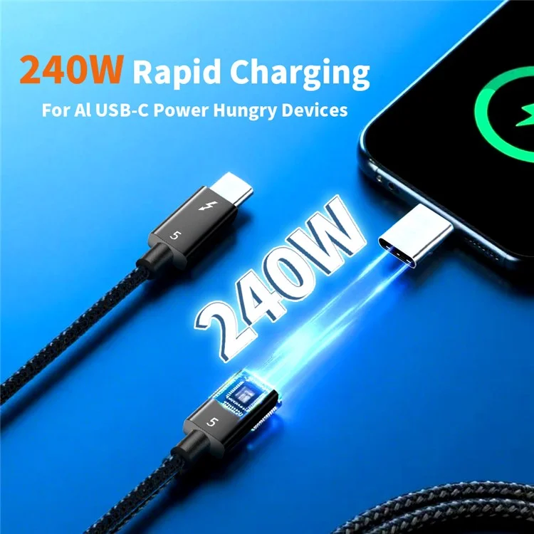 1.5m 80Gbps Ultra-Fast Thunderbolt 5 USB Type-C Cable Supports 8K 60Hz Display PD 240W Charging Power
