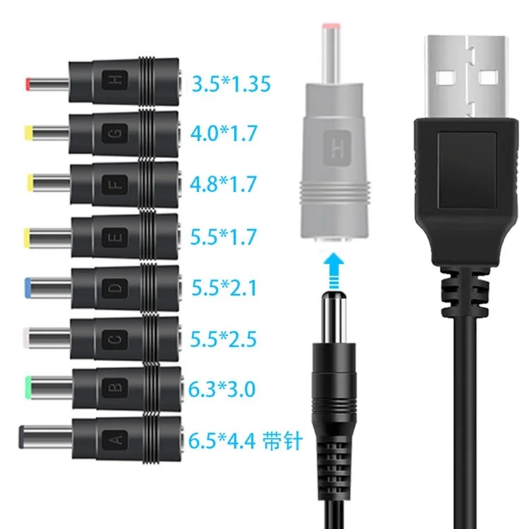 USB to DC 5V / 9V / 12V Step Up Converter Cable Multi-Function Voltage Conversion Cord with 8 Adapter Plugs - 5V Cable