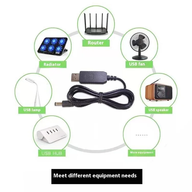 USB to DC 5V / 9V / 12V Step Up Converter Cable Multi-Function Voltage Conversion Cord with 8 Adapter Plugs - 5V Cable