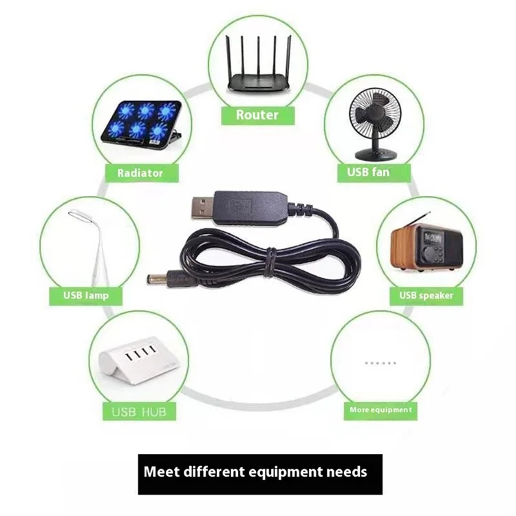 USB to DC 5V / 9V / 12V Step Up Converter Cable Multi-Function Voltage Conversion Cord with 8 Adapter Plugs - 12V Cable