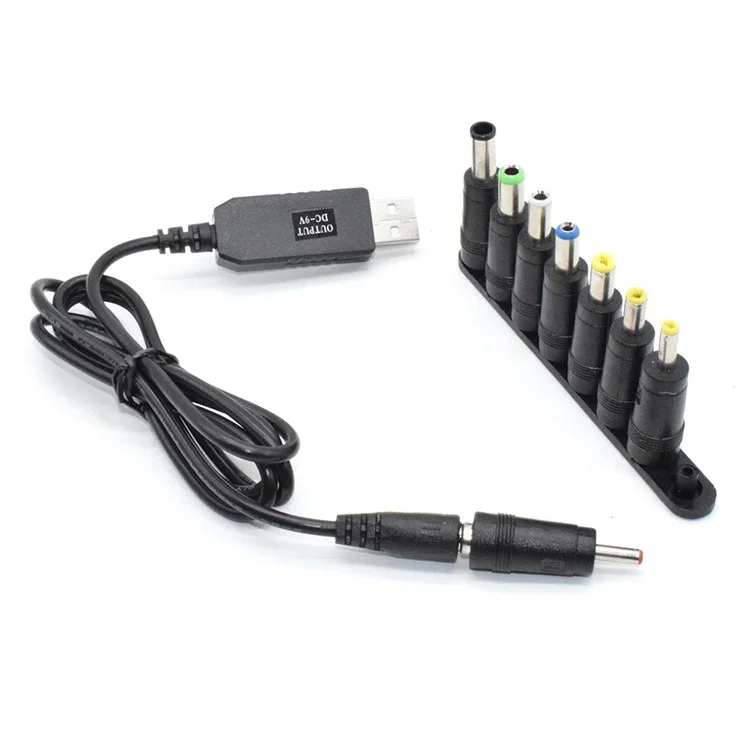USB to DC 5V / 9V / 12V Step Up Converter Cable Multi-Function Voltage Conversion Cord with 8 Adapter Plugs - 12V Cable