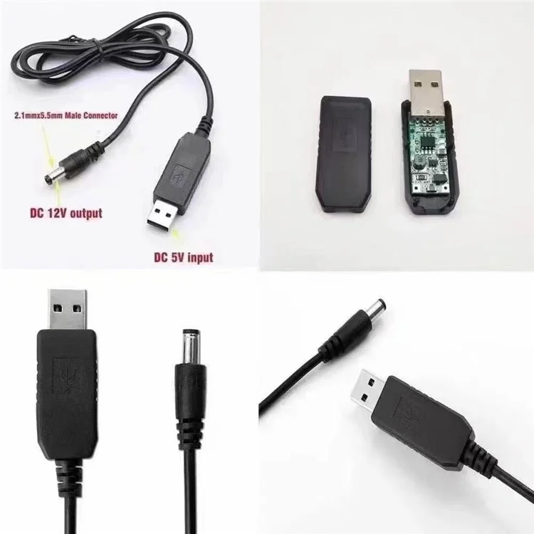 USB to DC 5V / 9V / 12V Step Up Converter Cable Multi-Function Voltage Conversion Cord with 8 Adapter Plugs - 12V Cable