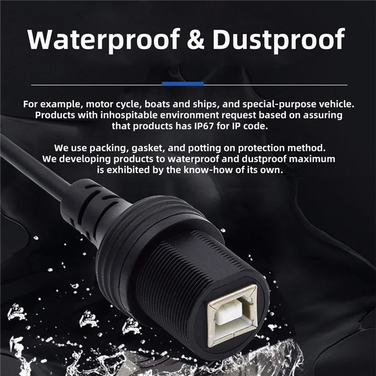 U2-022-1.0M 1m Waterproof 480Mbps USB2.0 Standard B Type Male to Female Extension Data Power Cable Car Panel Mount Design Cord
