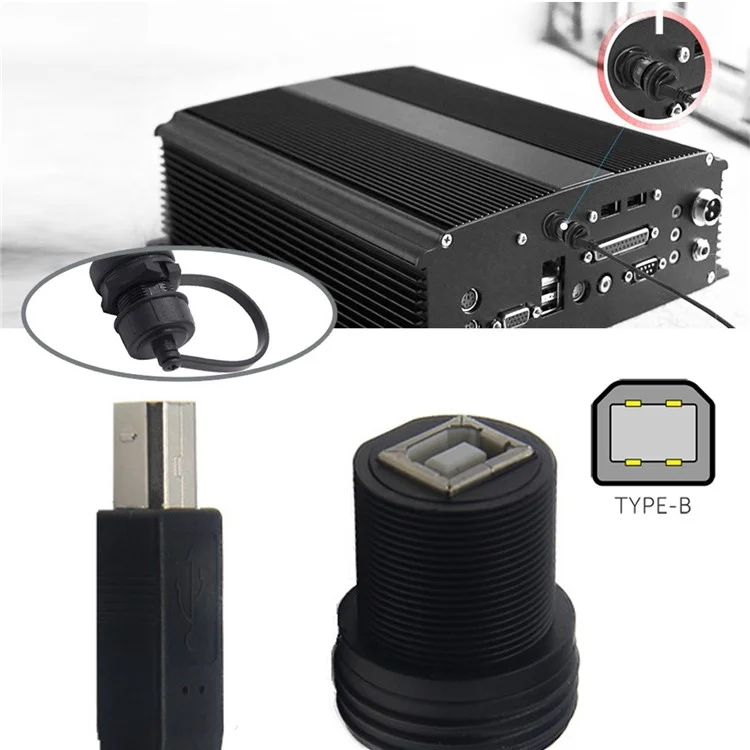 U2-022-1.0M 1m Waterproof 480Mbps USB2.0 Standard B Type Male to Female Extension Data Power Cable Car Panel Mount Design Cord