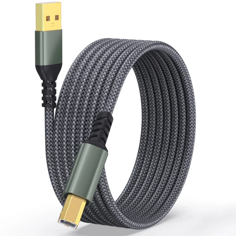 USB Printer Cable 1M Braided USB A to USB B Extension Cord 480Mbps Data Transfer for Device Connection - Grey