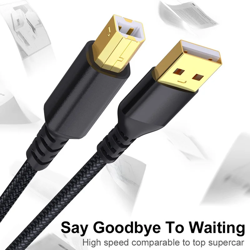 USB Printer Cable 2M Braided USB A to USB B Extension Cord 480Mbps Data Transfer for Device Connection - Grey
