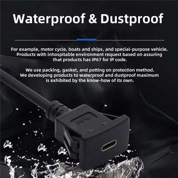 UC-021-1.0M 1m Waterproof USB-C Type-C USB 3.1 10Gbps Extension Flush Car Latch Mount Extension Cable for Dashboard Panel