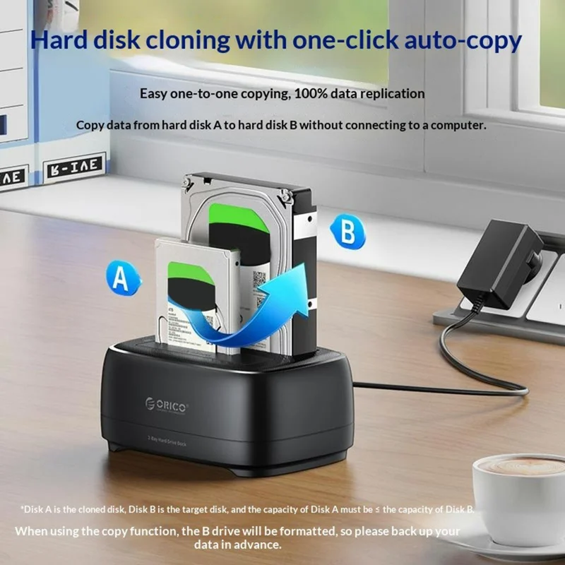 ORICO DD28C3-C Dual Bay Offline Clone Hard Drive Docking Station Compatible with 2.5  /  3.5 Inch SATA HDDs and SSDs - EU Plug