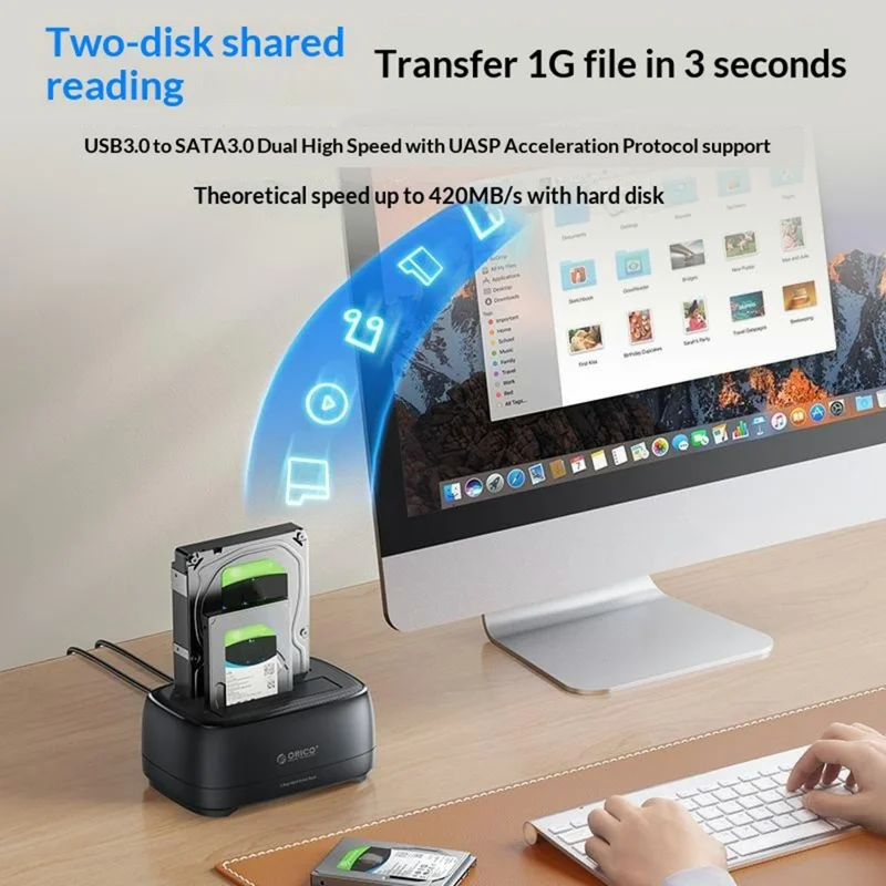 ORICO DD28C3-C Dual Bay Offline Clone Hard Drive Docking Station Compatible with 2.5  /  3.5 Inch SATA HDDs and SSDs - EU Plug