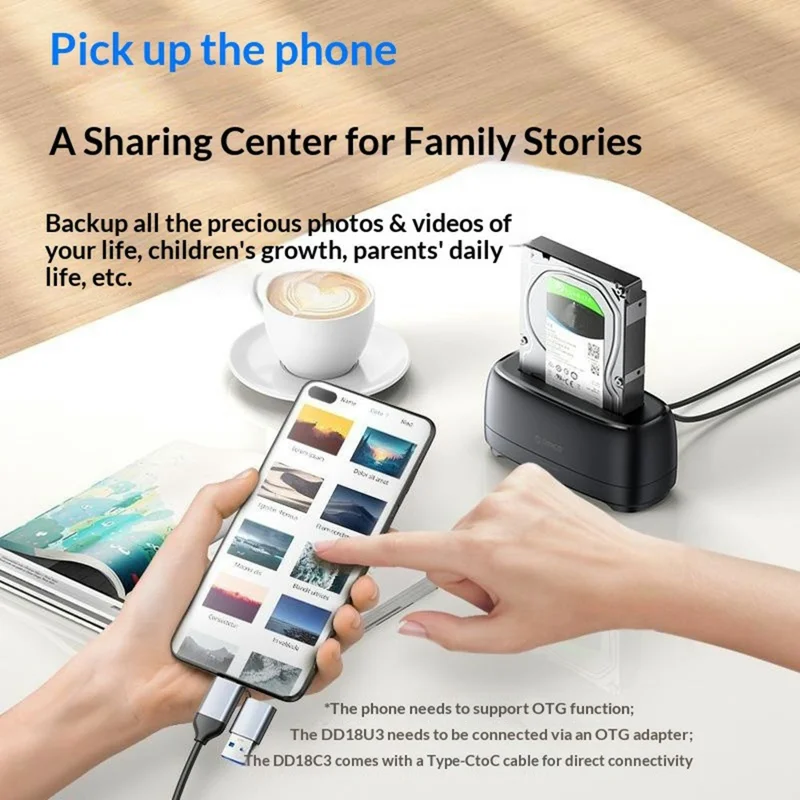 ORICO DD18C3 Festplatten-Dock Mobiles Kopierstation kompatibel mit 2,5-/3,5-Zoll-SATA-Festplatten – EU-Stecker