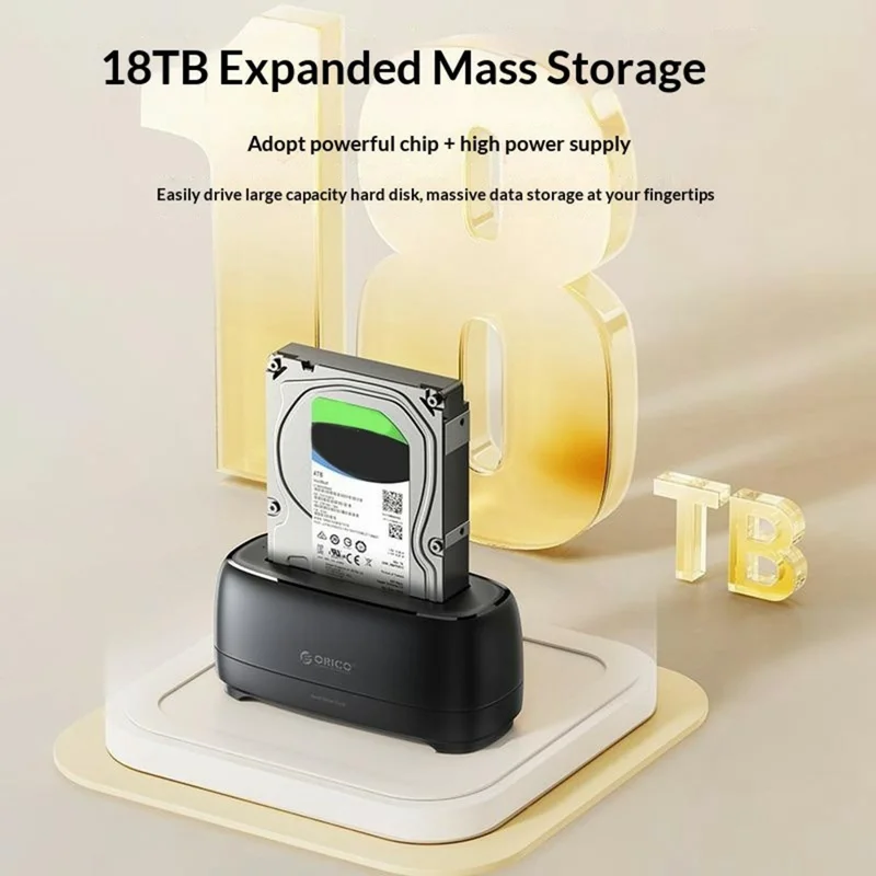 ORICO DD18C3 Festplatten-Dock Mobiles Kopierstation kompatibel mit 2,5-/3,5-Zoll-SATA-Festplatten – EU-Stecker