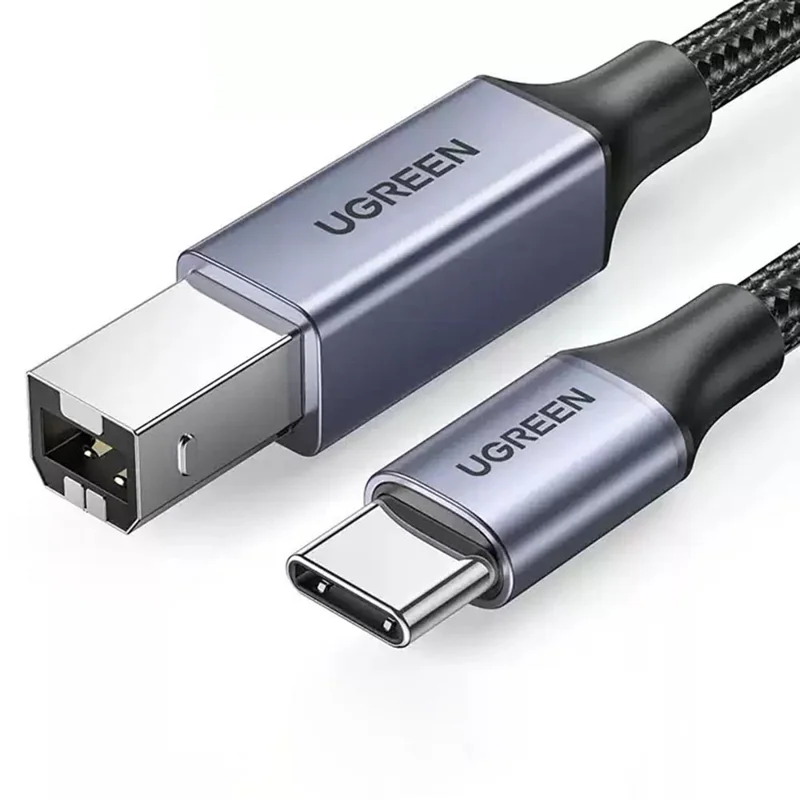كابل يو جرين US370 80805 بطول 1 متر من يو إس بي-C إلى يو إس بي-B 2.0 مزود بغطاء مضفر، كابل طابعة متوافق مع إبسون / ماك بوك برو / إتش بي / كانون / سامسونج