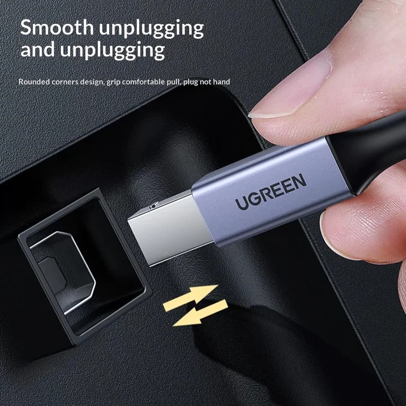 كابل يو جرين US370 80805 بطول 1 متر من يو إس بي-C إلى يو إس بي-B 2.0 مزود بغطاء مضفر، كابل طابعة متوافق مع إبسون / ماك بوك برو / إتش بي / كانون / سامسونج